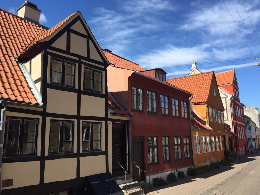 Street of Danish houses in Helsingor Denmark Iron Len