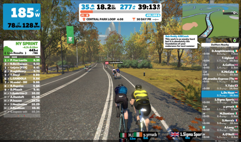 Screenshot of Zwift Watopia bike training | Iron Len