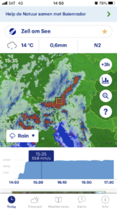 Zell am See - rain radar 28 August 2023