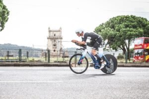 Ironman Cascais 2023 - bike Ku Cycle passing Torre de Belem